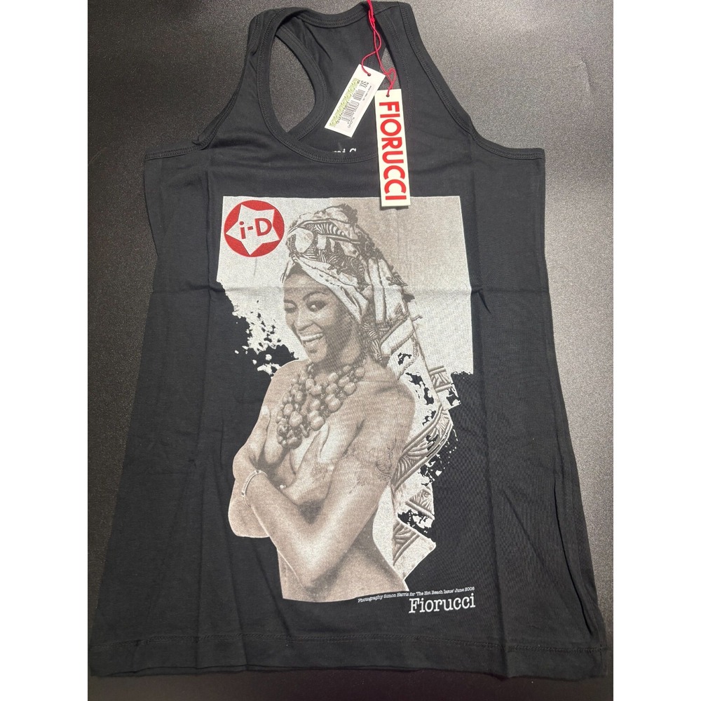 Naomi‎ Campbell for Fiorucci Tank Top Women's XXS Black Graphic Print Pullover
